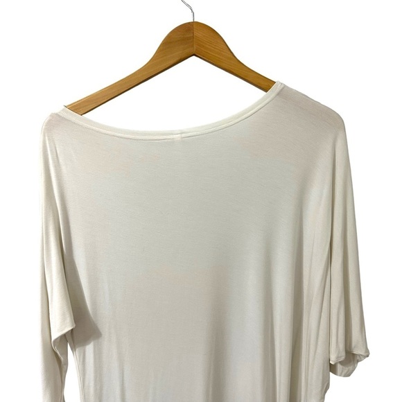 Peter O. Mahler Top Large Asymmetric Neckline White Jersey Knit Stretch Tunic - Picture 7 of 7